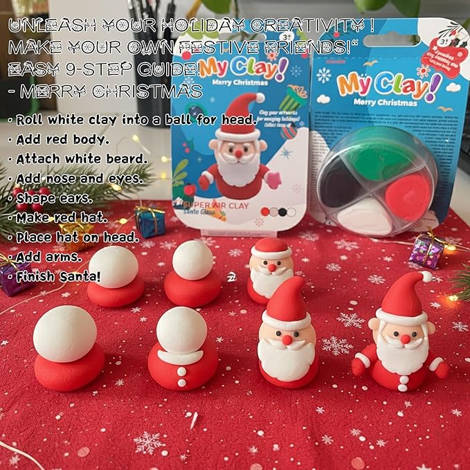 Air Dry Clay for Kids, 12 Christmas Modeling Clay DIY Model Magic Clay Kit with Tools&Tutorials, Soft&Non-Sticky, Safe&Non-Toxic, Creatible Art Crafts Toys Gifts for Kids,Christmas Crafts Xmas Gift