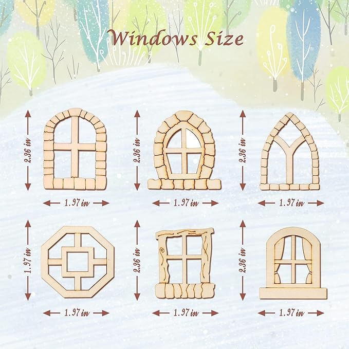 Halandar 48 Pcs Fairy Door & Window Craft Kit - Wooden Garden Doors, Unpainted Miniature Accessories for Home Party Event Decor - DIY Fairy House Decorations (Antique)