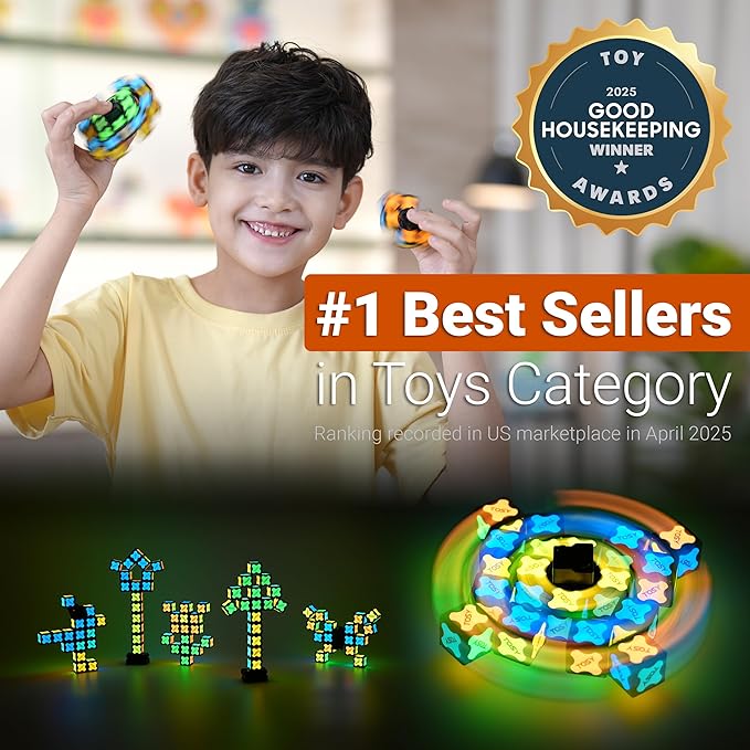 TOSY Magnet Fidget Spinner Glow - 16 Blocks, 3in1 Toy: Transformable Fidget Spinner, Infinity/Puzzle Cube, Easter Valentine Gift for Kids/Adults, Glowing STEM Sensory Stress Relief