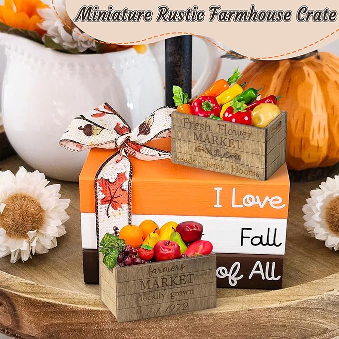 2.2 x 1.2 x 1.2 Inch Miniature Vintage Rustic Farmhouse Crate - 1:12 Scale Mini Farmhouse Micro Scene Decor Wooden Crate Basket Tiered Tray Decor for Fairy Garden Shelf Displays Accessories