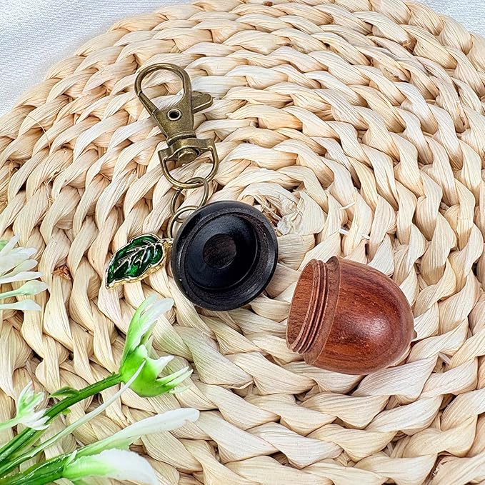 YTYAB Cute Acorn Canister Keychain,Funny Small Portable Pill Organizer Bag Charms,Green Enameled Kawaii Leaf Decor Key Chain
