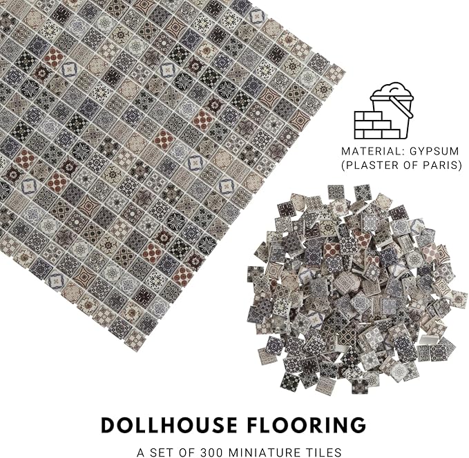 300pcs Miniature Floor Tiles for Dollhouse 1:24 Scale, Gypsum Mosaic Decor Kit, REDUCIO!