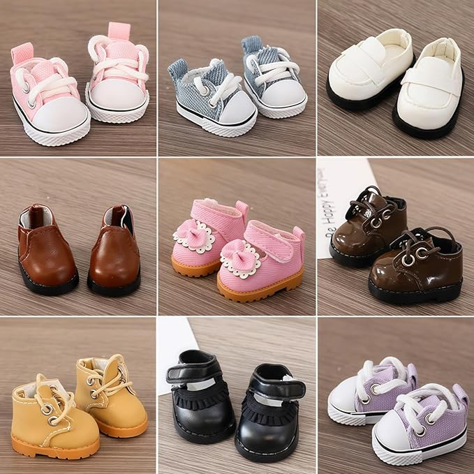 Doll Shoes for Lu bubu 17cm Dolls(No Doll) , Mini Shoes Accessories, Cute PU Leather Lace Shoes Suitable for 17cm Doll, Dress Up Doll Shoes Replacement Brown
