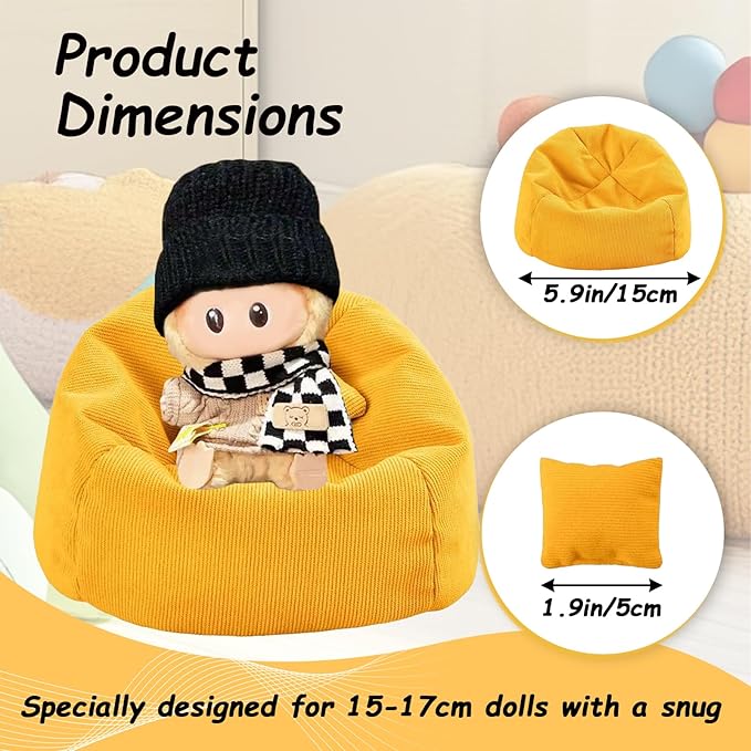 Handmade Bean Bag Chair for Doll Sofa Seat, Mini Sofa Suitable for 17 CM Dolls, Practical Accessories Suitable for Blind Box Enthusiasts and Collectors (Pink)