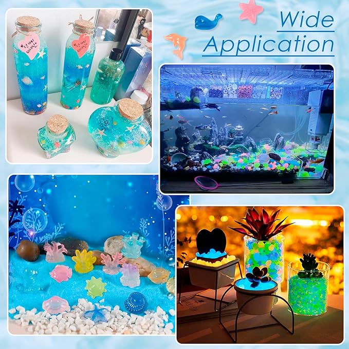 Beadthoven 300Pcs Glow in The Dark Sea Shells Starfish Luminous Pebbles Plastic Seashells Conch Sea Animal Glow Stones for Table Scatters Beach Mermaid Party Decoration Vase Fillers DIY Crafts