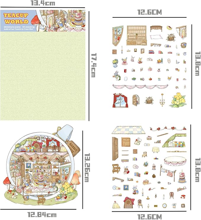 DIY 3D Sticker Scene,6 Sets of Kawaii Miniature Scenic House Stickers,Cozy Room Stickers Therapy Scenes for Adults and Kids Stress Relief Pass The Time and Gifts (Z-3)