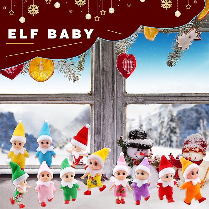 14 Pieces Christmas Tiny Elf Dolls Bulk Colorful Vinyl Felt Mini Plush Elves Figures Small Elf Doll Set for Christmas New Year Room Decoration