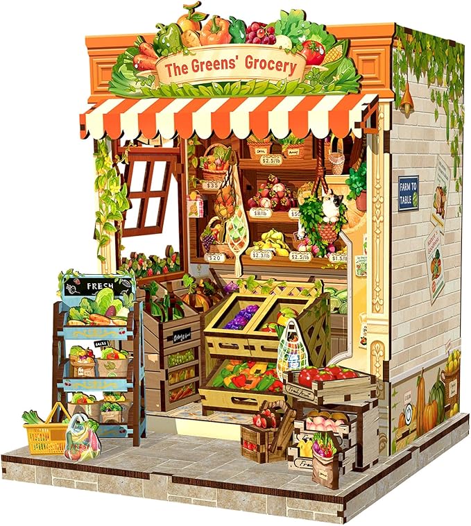 CUTEBEE Book Nook Kit, DIY Miniature House Kits for Adult and Teens, Dollhouse Booknook Tiny House, Bookshelf 3D Wooden Puzzle, DIY Craft Gifts for Family and Friends (The Greens’ Grocery)