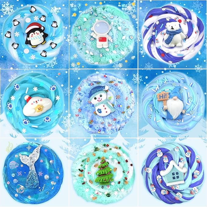 12 Pack Slimes, Blue Slime Kit, Different Butter Slimes Cloud Slimes Fluffy DIY Kit for Girls and Boys, Slime Party Favors Goodie Bag Stuffers, 4 5 6 7 8 9 10 Year Old Girl Birthday Gift Cute Stuff