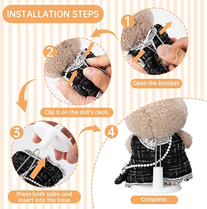 6 Pack Adjustable Doll Stand Compatible with Labubu 6.8 Inch Dolls, Stand Holder Compatible with Labubu Accessories, White Plastic Support Holder (Not Include Dolls)