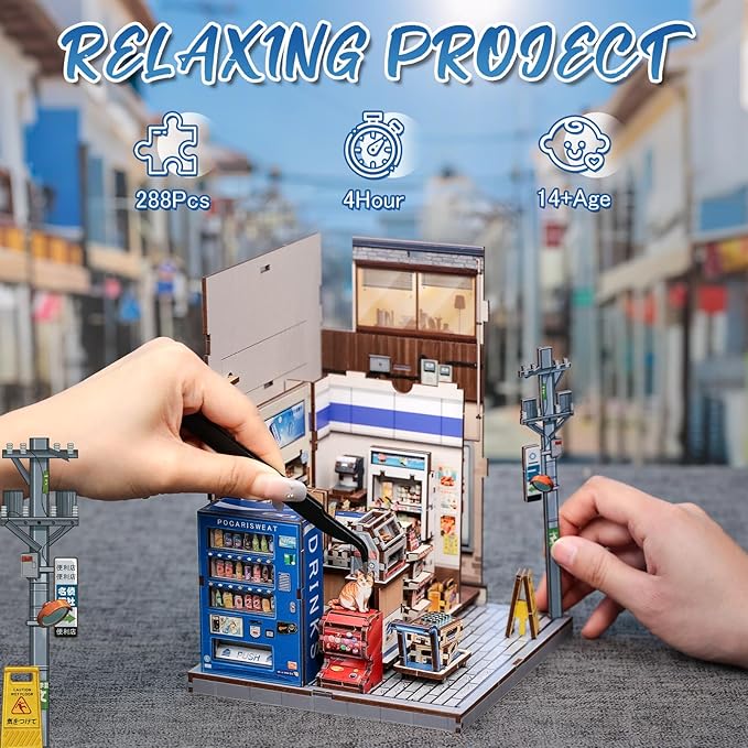 Fsolis Book Nook Kit - DIY Japanese Miniature Dollhouse Kit for Adults Bookshelf Decor Gifts for Women Readers Book Lovers (Beika-cho Convenience Store)