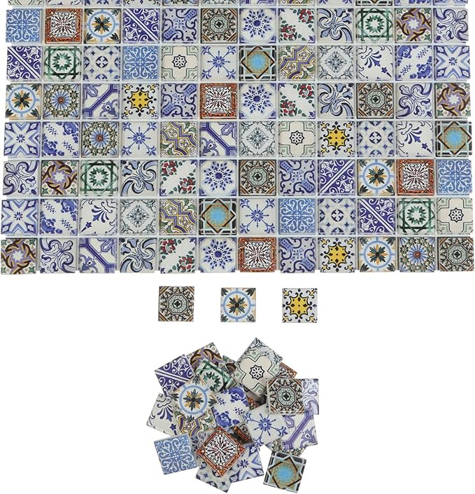 150 pcs, Dollhouse Flooring, 1:12 Scale Doll House Tiles, Miniature Checkerboard Floor, REDUCIO! (Mediterranean Patterns)