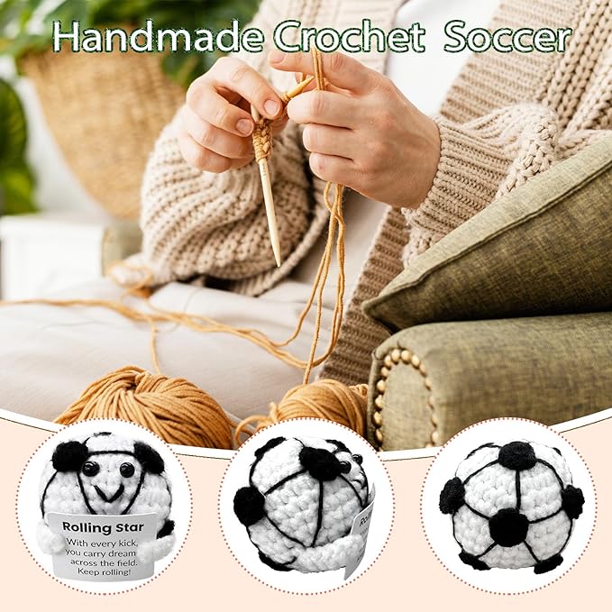 Fouliki Handmade Crochet Soccer for Soccer Lovers!Birthday Gift for Fans and Friends,Emotional Support Gifts for Soccers Enthusiast,Custom Gifts for Men and Women Ball Players