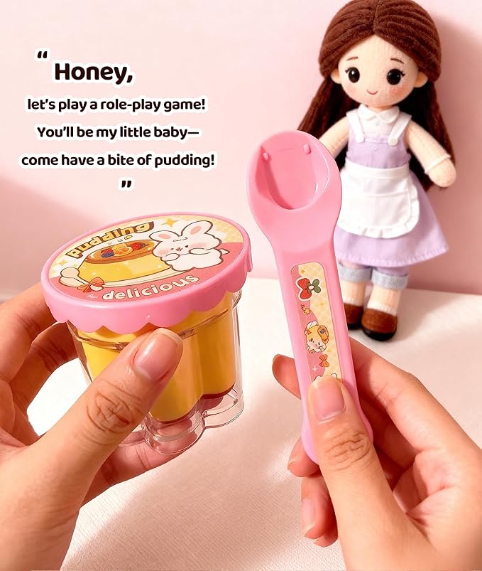 Food Toys Pudding Feeding Toys Doll Toy Foods Set for Toddlers 3 4 5 6 Pudding Toy with Spoon Perfect for Doll Role Play for 3 4 5 6 7 Year Old Girls with Spoon（1 Pieces）