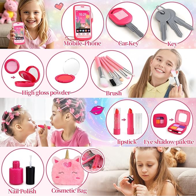 Woumserta Unicorn Pretend Makeup for Toddlers, Fake Makeup Set for Kids, Unicorn Gifts Play Makeup Kit for Little Girls Age 3 4 5 6, Pretend Play Toys for 3 4 5 6 Year Old Girls Birthday Gifts