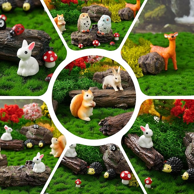 43 Pcs Mini Fairy Garden Accessories Outdoor Kit, Fairy House Accessories Including Resin Animals, Miniature Figurines Micro Landscape Ornaments, Fairy Garden Starter Kit for DIY Dollhouse