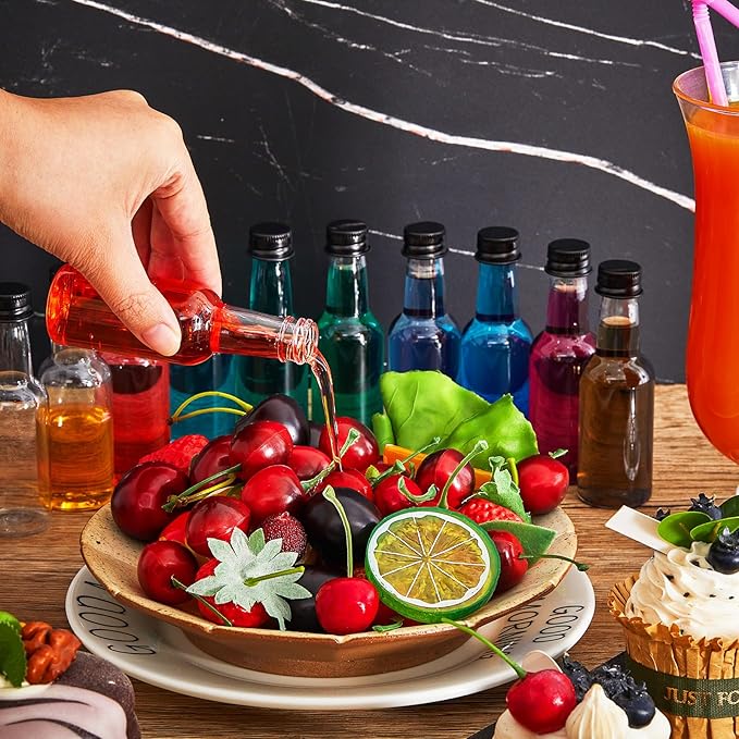 Tessco 100 Pcs Mini Liquor Bottles Plastic Mini Salad Dressing Bottle Christmas Small Shooter Alcohol Holders with Cap Wine Hot Sauce(4 oz,Black)