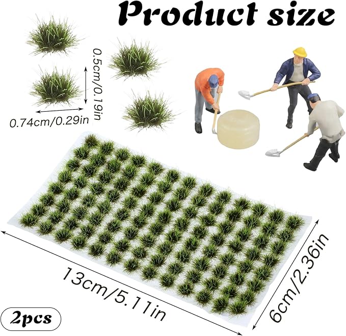 QfwdfcTrenz 208 Pcs Static Grass Bushy Tuft, Model Grass Tufts or Train Landscape Railway Model Artificial Scenery DIY Miniature Shrubs Building Layout Miniature Plants (Two Colors)