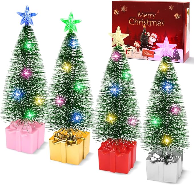 Mini Christmas Tree with Lights, 4 Pack Tabletop Christmas Tree with Lights for Christmas Decorations Indoor Xmas Holiday Party, Christmas Centerpieces for Tables New Year Decoration