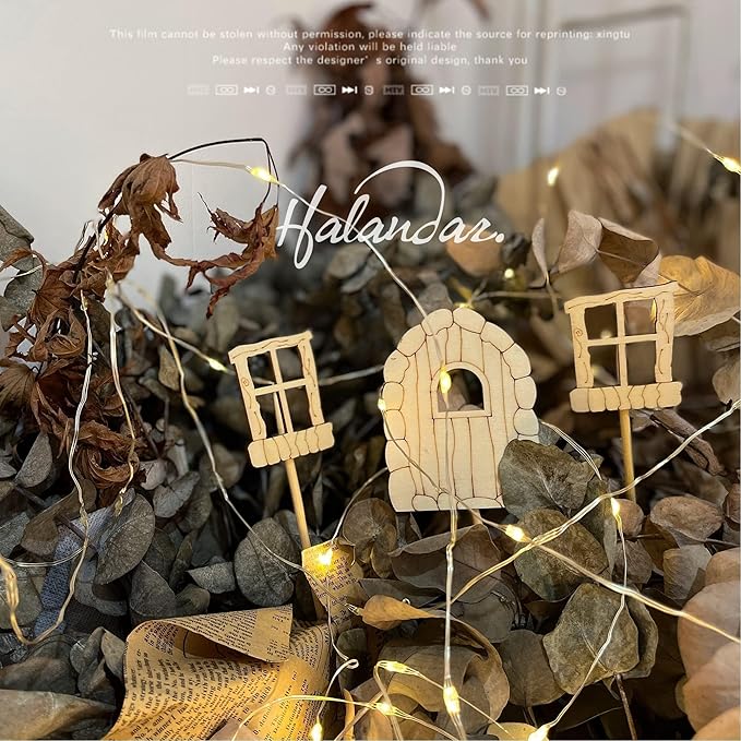 Halandar 48 Pcs Fairy Door & Window Craft Kit - Wooden Garden Doors, Unpainted Miniature Accessories for Home Party Event Decor - DIY Fairy House Decorations (Antique)