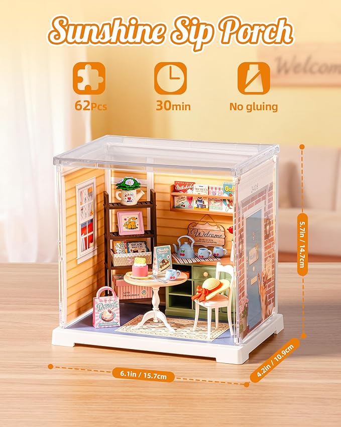 ROBOTIME Super Creator Kits, Plastic Mini House, Expandable Plastic Craf, DIY Miniature House Kit, Tiny Garden Making Kit Model Craft Hobby Unique Gift (Sunshine Sip Porch)