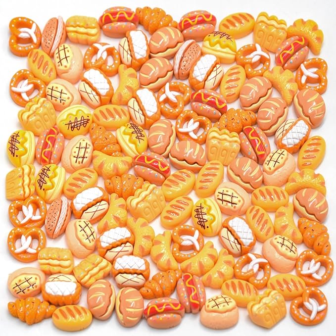 100 Pieces Mini Bread for Dollhouse Miniatures Mini Food for Crafts Tiny Resin Things for Dollhouse Mini Kitchen Micro Landscaping Decoration