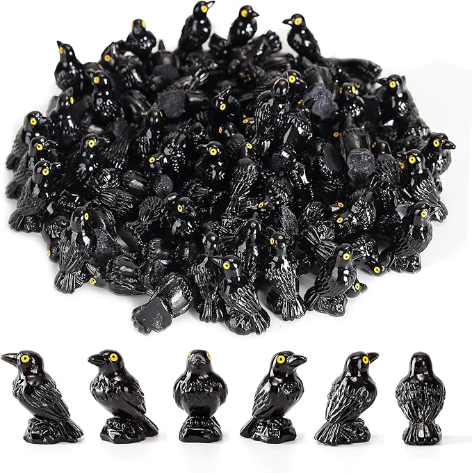 150 Pcs Mini Resin Crows Bulk Black Raven Figurines, Realistic Gothic Miniature Decor for Halloween Displays, Garden & DIY Crafts