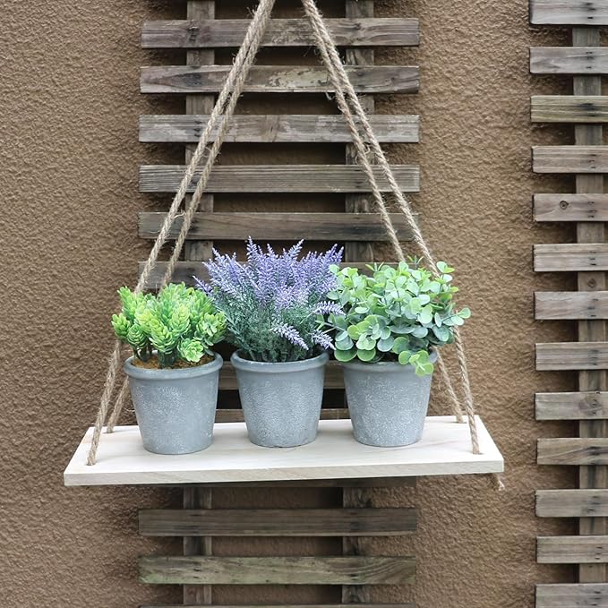 COTSEN 3 Pack Artificial Potted Plants Fake Potted Plants Artificia Eucalyptus Artificial Fake Flowers Hops Plants Artificial Lavender for Bookshelf Desk Home Decorate