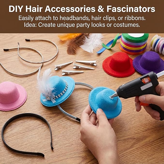 2.3" Mini Formal Hats, 15 PCS Doll Miniature Formal Small Fabric Ornaments Hat Small Little Miniature Hat Miniatures Tiny Formals Hats Felt Colorful, Miniatures DollHat for Christmas DIY Party