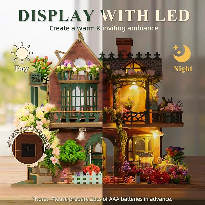LogicTwist DIY Miniature House Kit with LED Lights, Fairy Garden Wooden Mini House Building Kit for Adults & Teens, Creative Crafts for Women, Friends & Hobbyists