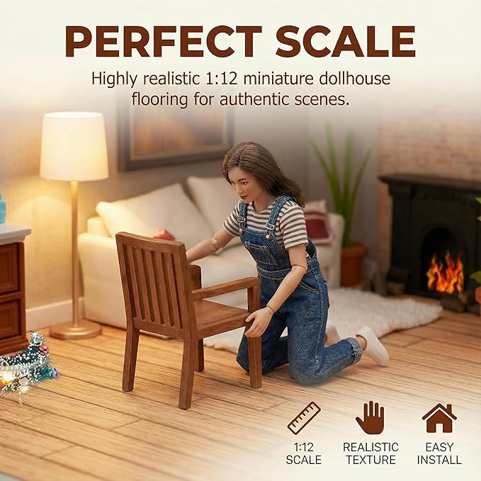 TOYANDONA 40 Pcs Miniature Dollhouse Wallpaper and Flooring Peel and Stick Miniature Wood Flooring Tiles for Doll House Mini DIY Self Adhesive Dollhouse Accessories for 1:12 Scale Doll House