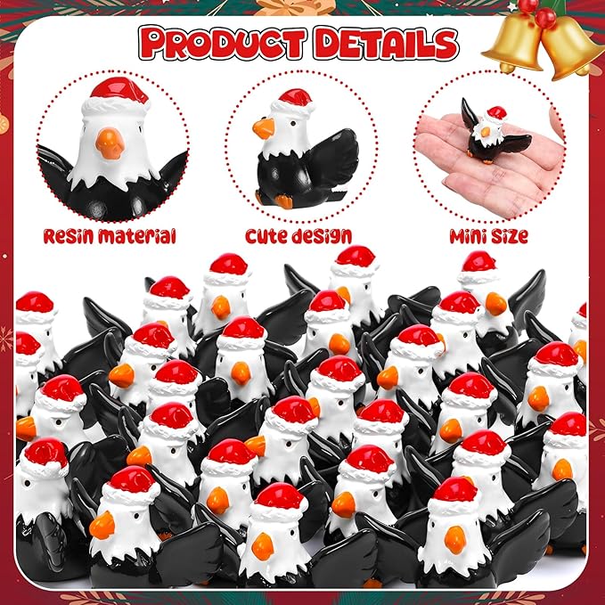 30 Pcs Christmas Mini Resin Bald Eagle, Miniature Patriotic Bald Eagle Bird Figurines, Bald Eagle Garden Statue, Christmas Xmas Ornaments for Landscape Dollhouse Garden