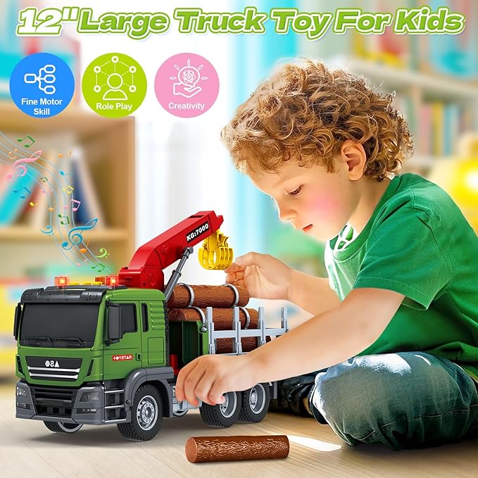 Toddler Boy Toys for 3 4 5 6 7 Years Kids, Large Flatbed Truck Toy with a Farm Truck, Friction Powered Vehicles Toys with Lights and Sounds, Birthday for Boy Girls