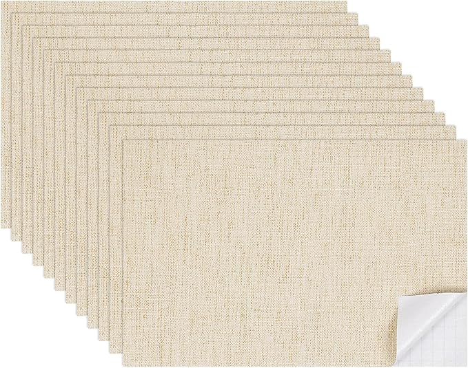 uxcell 12 Sheets Miniature Dollhouse Wallpaper, Linen Texture Self-Adhesive PVC Flooring Wall, Mini Wall Decor for Dollhouse Sand Table Model Accessories 11.81 x 7.87 Inch (Khaki)
