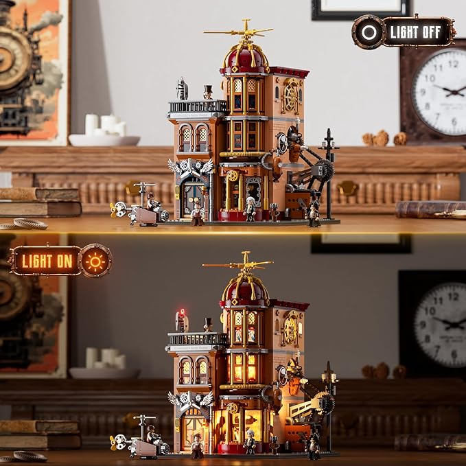 Lumibricks Steampunk Flying Club Lighting Building-Bricks Set - 1871 Pcs Modular Building Blocks Display Collectible Set for Adults