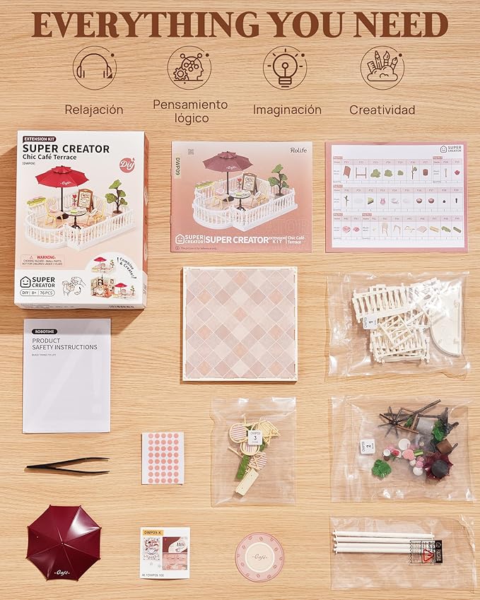 Rolife Super Creator Accessories Chic Café Terrace, Tiny House Building Blocks for Little Dolls, DIY Plastic House Model Building Kits for Teens, DIY Crafts/Hobbies for Adults (Chic Café Terrace)