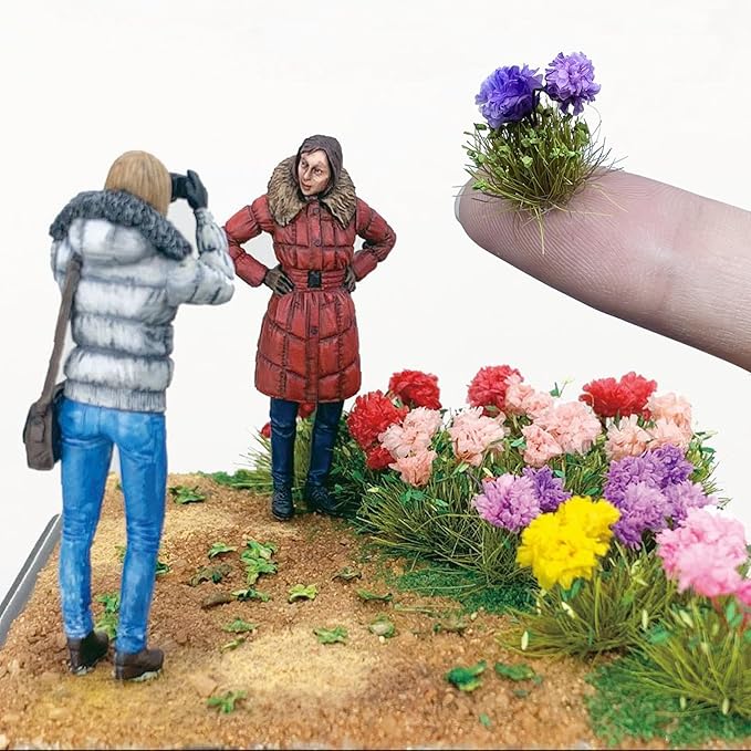 Woohome Flower Cluster Flower Vegetation Groups Grass Tufts Miniature Static Scenery for DIY Architecture Building Model Railway Train Diorama Garden Scenery Landscape Layout (Tulip, Purple)