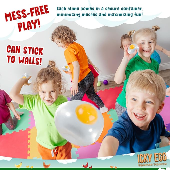 Squishy Ball Eggs Clear Egg Yolk Fun Squeeze Toys Stress Toys for Kids Easter Basket Fillers Squishy Funky Eggs Birthday Party Favors Pack of 8 Squishy Eggs