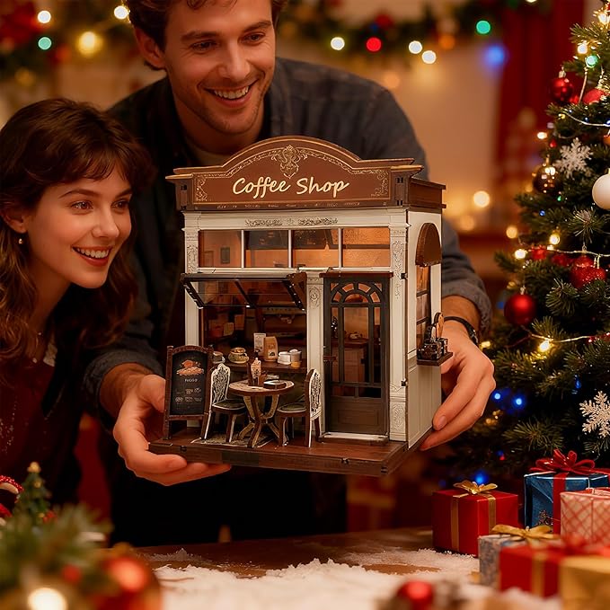DIY Miniature House Dollhouse,Coffee Shop Book Nook Kit for Adult and Teens, Dollhouse,Tiny House Bookshelf Decor 3D Wooden Puzzle with LED Lighting, Gifts for Family, Friends (Coffe Shop)
