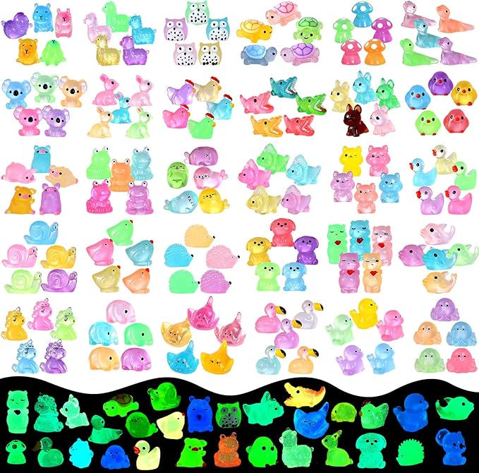 200PCS Luminous Mini Resin Animals 30 Styles, Little Small Animal Figures to Hide Mini Ducks and Resin Animals Variety Pack for Fairy Garden Accessories Micro Landscape Dollhouse Decor.