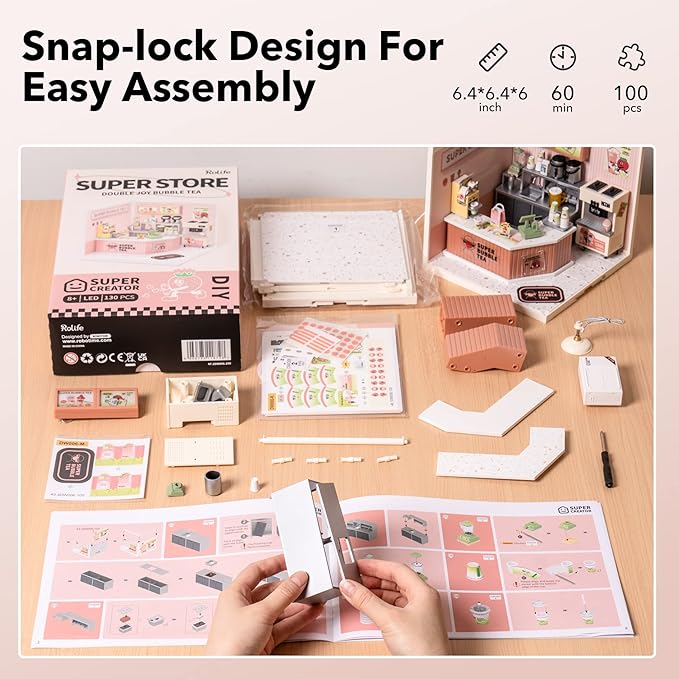 Wowood Super Creator-Mini Blocks Model Building Set for Adults, Miniature Plastic House Kit Super Store-Building Blocks Toys for Adult, DIY Crafts/Hobbies for Adult (Double Joy Bubble Tea)