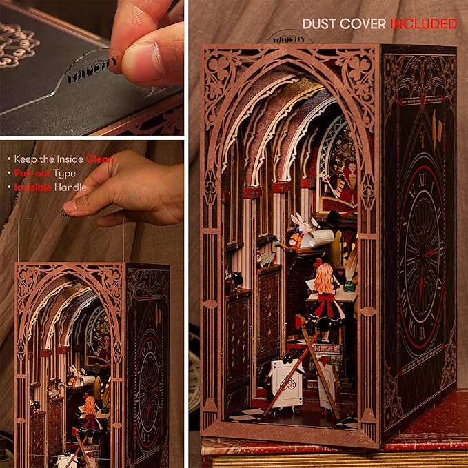 Book Nook Kit - DIY Miniature Dollhouse Kit for Adults and Teens, Tiny House Booknook Bookshelf Decor 3D Wooden Puzzle, Gifts for Family, Friends (Alice Evidence)
