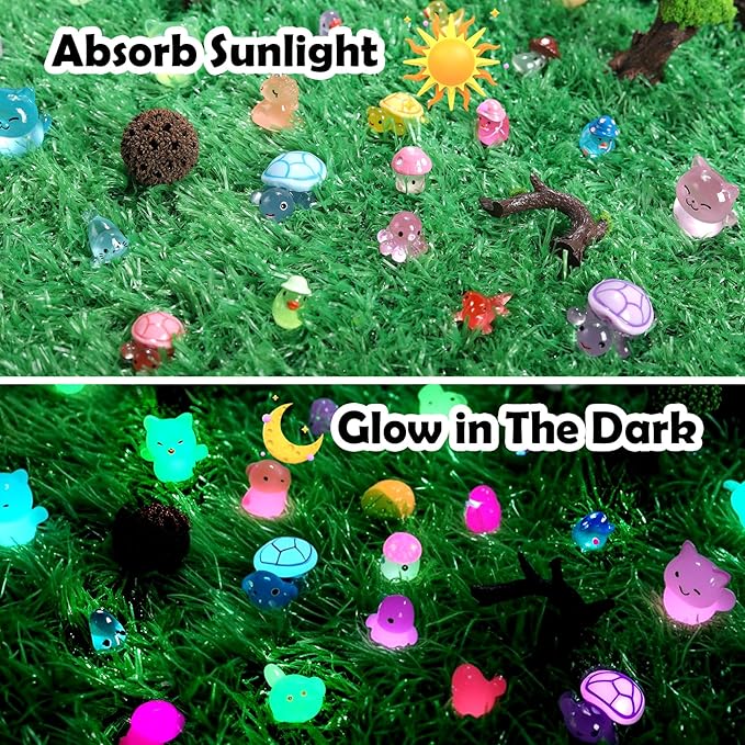 100PCs Mini Resin Animals, Mini Ducks Unicorns Rabbits Dolphin Frog Dinosaur Cat Luminous Animals Glow in The Dark to Hide Around The Office Home for DIY Garden Dollhouse Combination