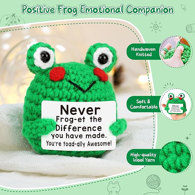 Christmas Thank You Gifts for Women, Coworker, Teacher, Nurse, Boss, Emotional Crochet Frog Animals Support Retirement Farewell Going Away Appreciation Gift - Never Forget The Difference You Make
