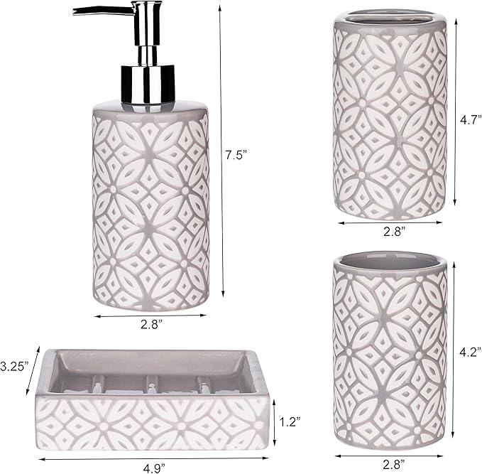Wodlo - Groovy Bathroom Accessories Set - Complete Bath Accessory Sets Includes Soap Dispenser, Toothbrush Holder, Tumbler, Soap Dish,