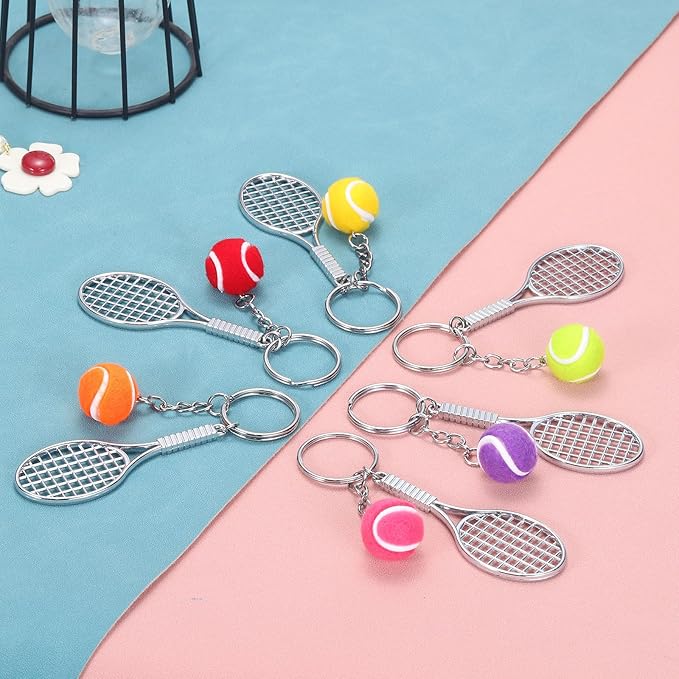 PATIKIL Tennis Keychain, Metal Tennis Racket Key Chains Sports Novelty Charm Pendant for Backpacks, Party Favor, Sports Fan
