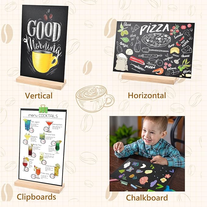2 Pack 8.1x12 in Chalkboard Signs with Stand for Tables Small Chalk Board Signs Tabletop Message Board Sign with Wood Base for Home Decorations Coffee Shop Restaurant Kitchen Wedding Party