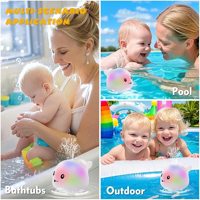 ArtCredit Light Up Bath Toy Sprinkler for Babies, Rechargeable Bathtub Pool Water Toys Baby Gifts for Toddlers, Shower Essentials (White Whale)