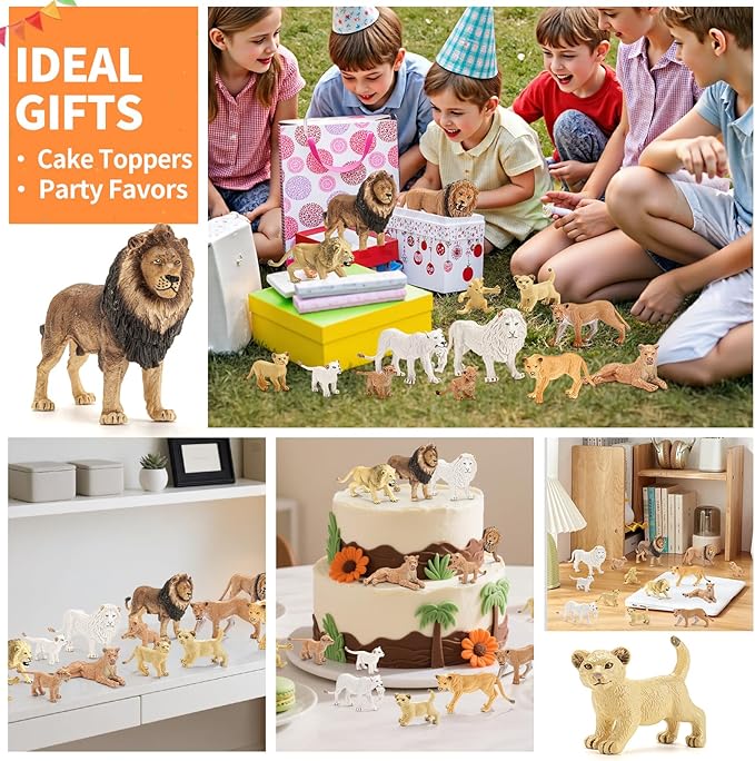 15PCS Lion Toys Figurines Pride, African Jungle Animals Lion Family, Realistic Zoo Animal Toys, Preschool Toy Birthday Gift Cake Toppers for Kids Boys Girls