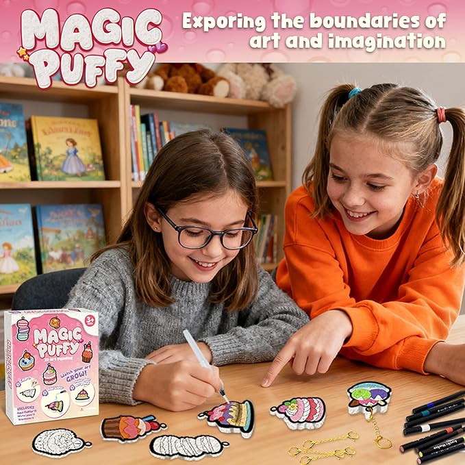 MZYTOZA 3D Art Craft Aqua Puffs Paint Kit - Magic Foam Texture Painting Kit, 15 Mess-Free Paint by Number Craft for Kids, Christmas Gift Idea & Stocking Stuffer(Aqua Puffs - Dessert Style)
